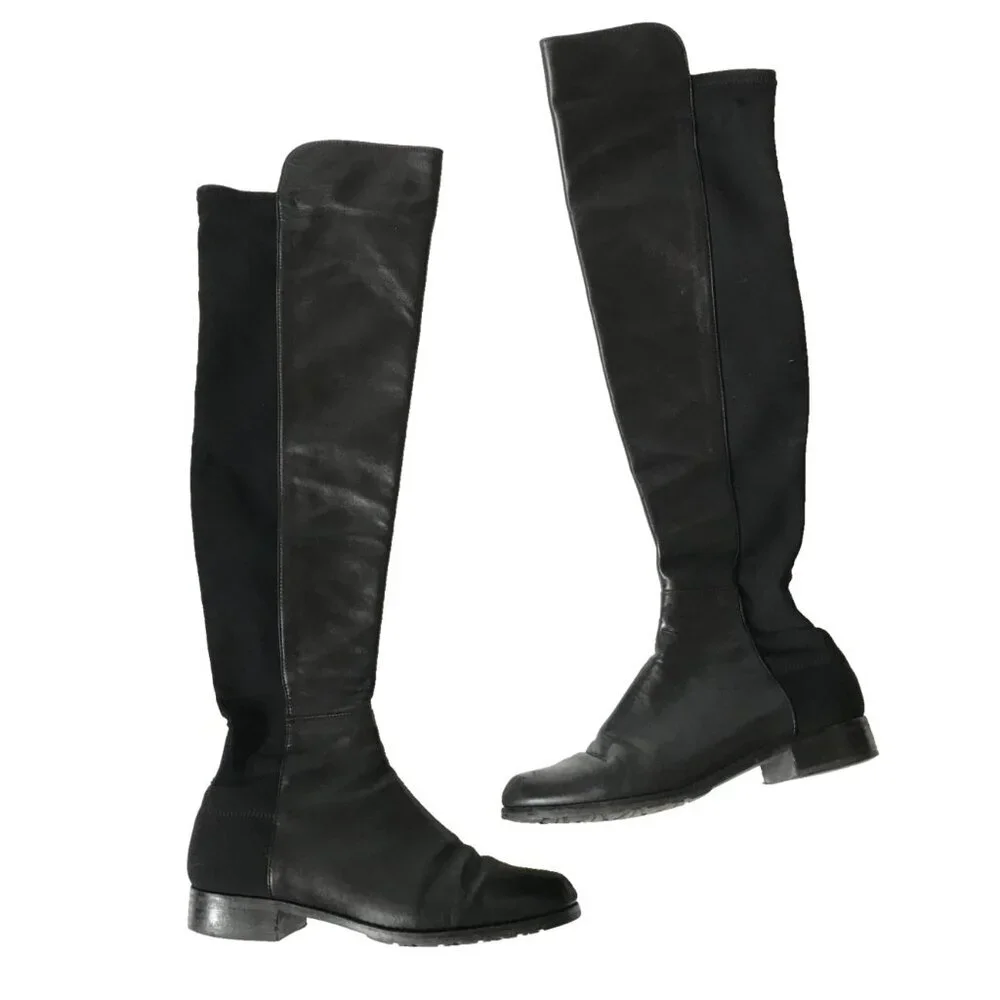 Stuart Weitzman Keelan Boots Womens 7.5 Black Leather Over the Knee High Stretch